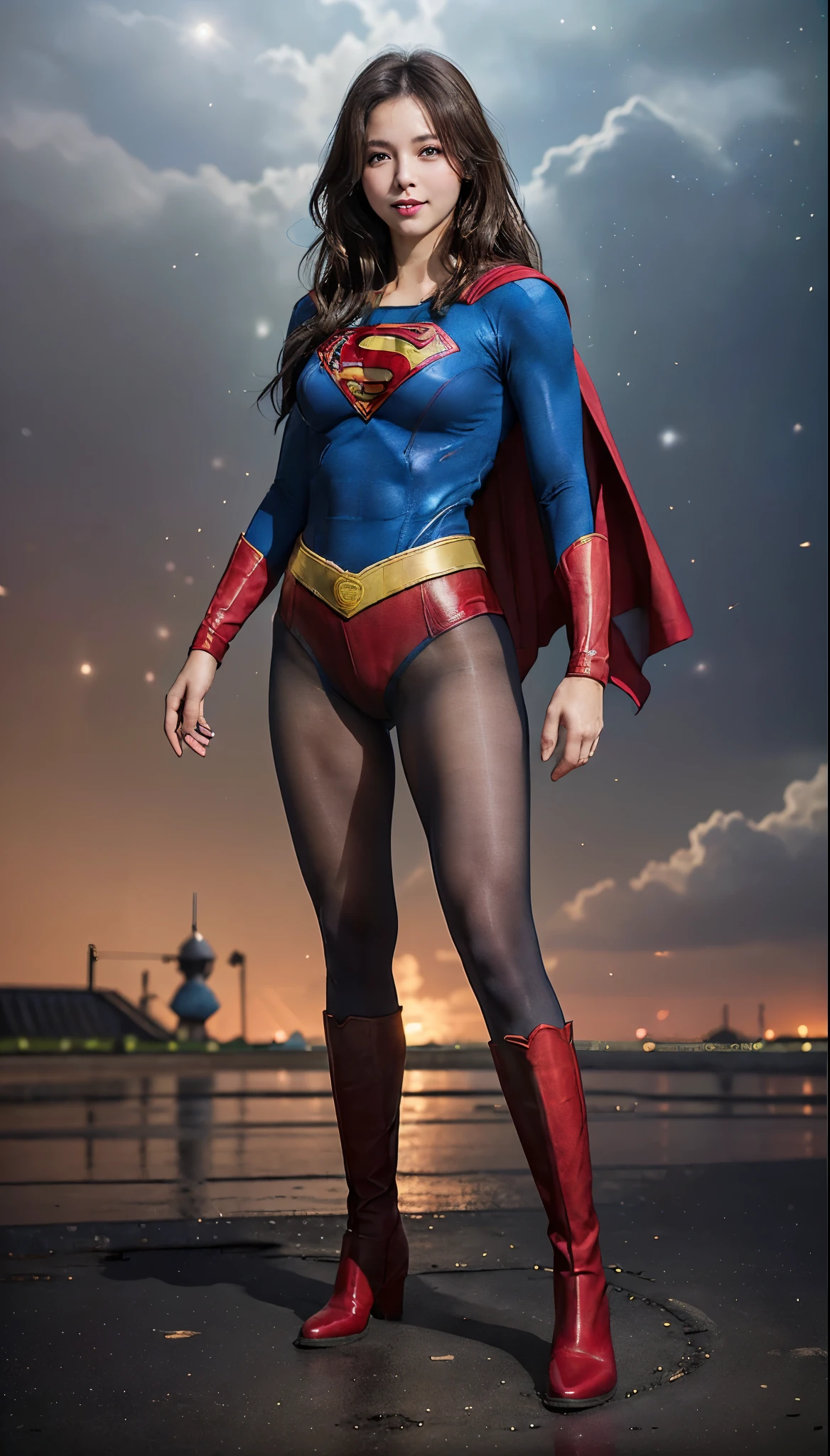 No background、(((Beautiful legs in black tights.)))、(((Legally express the beauty of your smile)))、((((Make the most of your original images)))、(((体にぴったりフィットするSupergirl Costume)))、(((Supergirl Costume)))、(((Beautiful hairstyle)))、(((She is winking cutely.)))、(((Please wear black tights....、Wear red boots)))、((Best image quality、8k))、((highest quality、8k、masterpiece:1.3))、(((Preserve background )))、Sharp focus:1.2、Beautiful woman with perfect figure:1.4、Slim Abs:1.2、Wet body:1.5、Highly detailed face and skin texture、8k