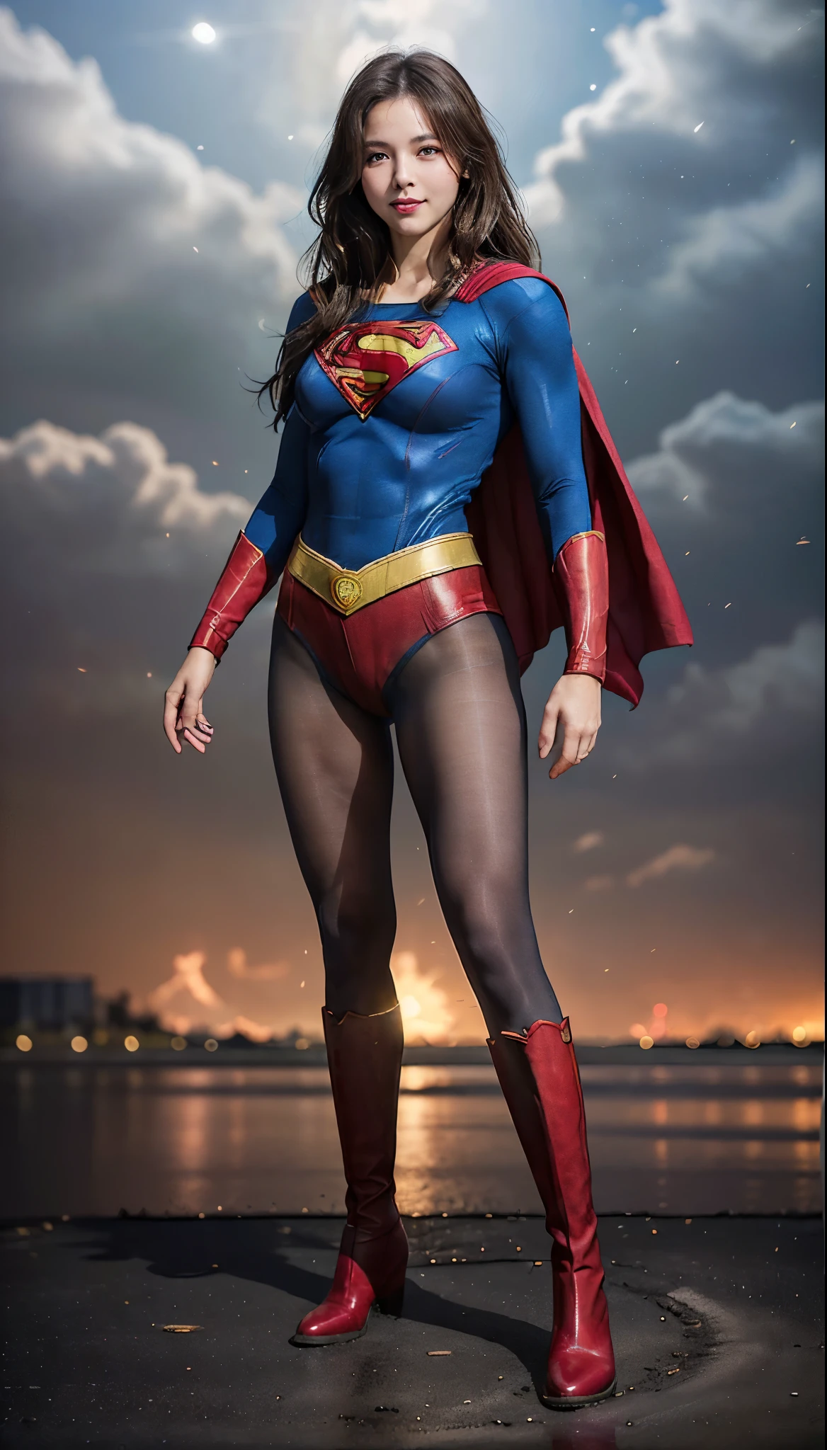 No background、(((Beautiful legs in black tights.)))、(((Legally express the beauty of your smile)))、((((Make the most of your original images)))、(((体にぴったりフィットするSupergirl Costume)))、(((Supergirl Costume)))、(((Beautiful hairstyle)))、(((She is winking cutely.)))、(((Please wear black tights....、Wear red boots)))、((Best image quality、8k))、((highest quality、8k、masterpiece:1.3))、(((Preserve background )))、Sharp focus:1.2、Beautiful woman with perfect figure:1.4、Slim Abs:1.2、Wet body:1.5、Highly detailed face and skin texture、8k