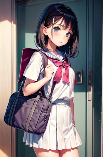 pretty girl、()、(Petite)、short、(Big Breasts)、school bag、赤いschool bag