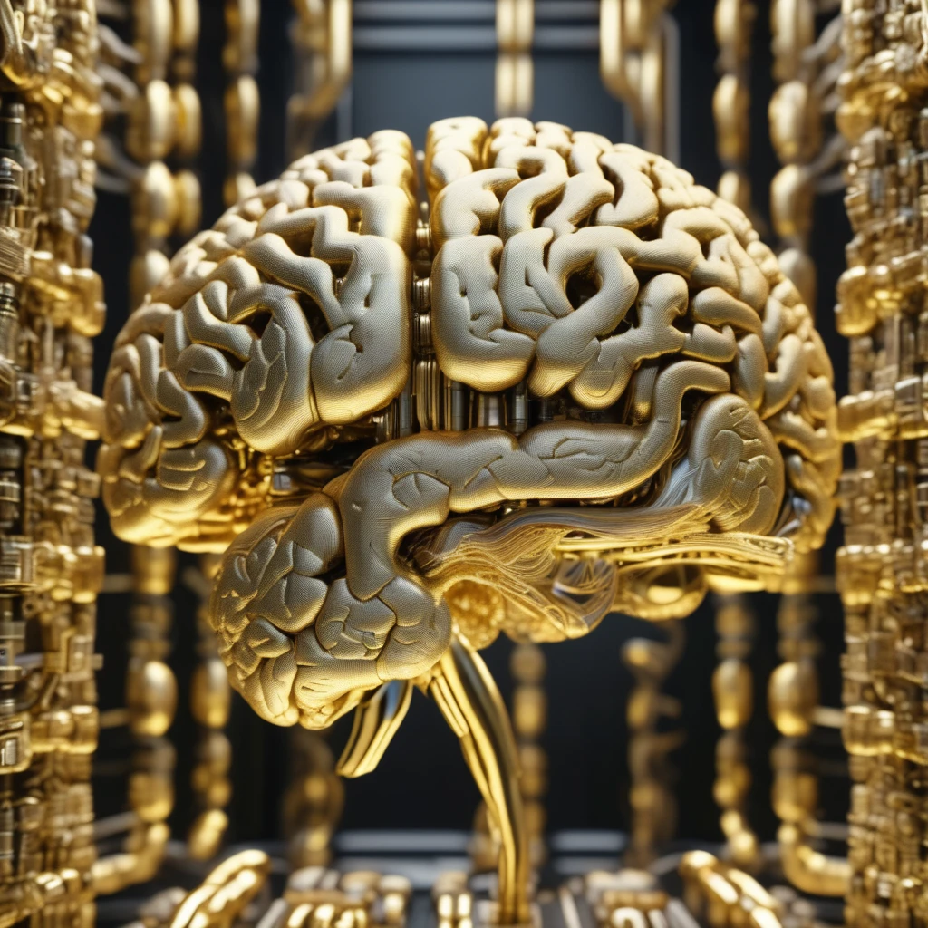 Golden human brain timeart, 8k UHD, very detailed 