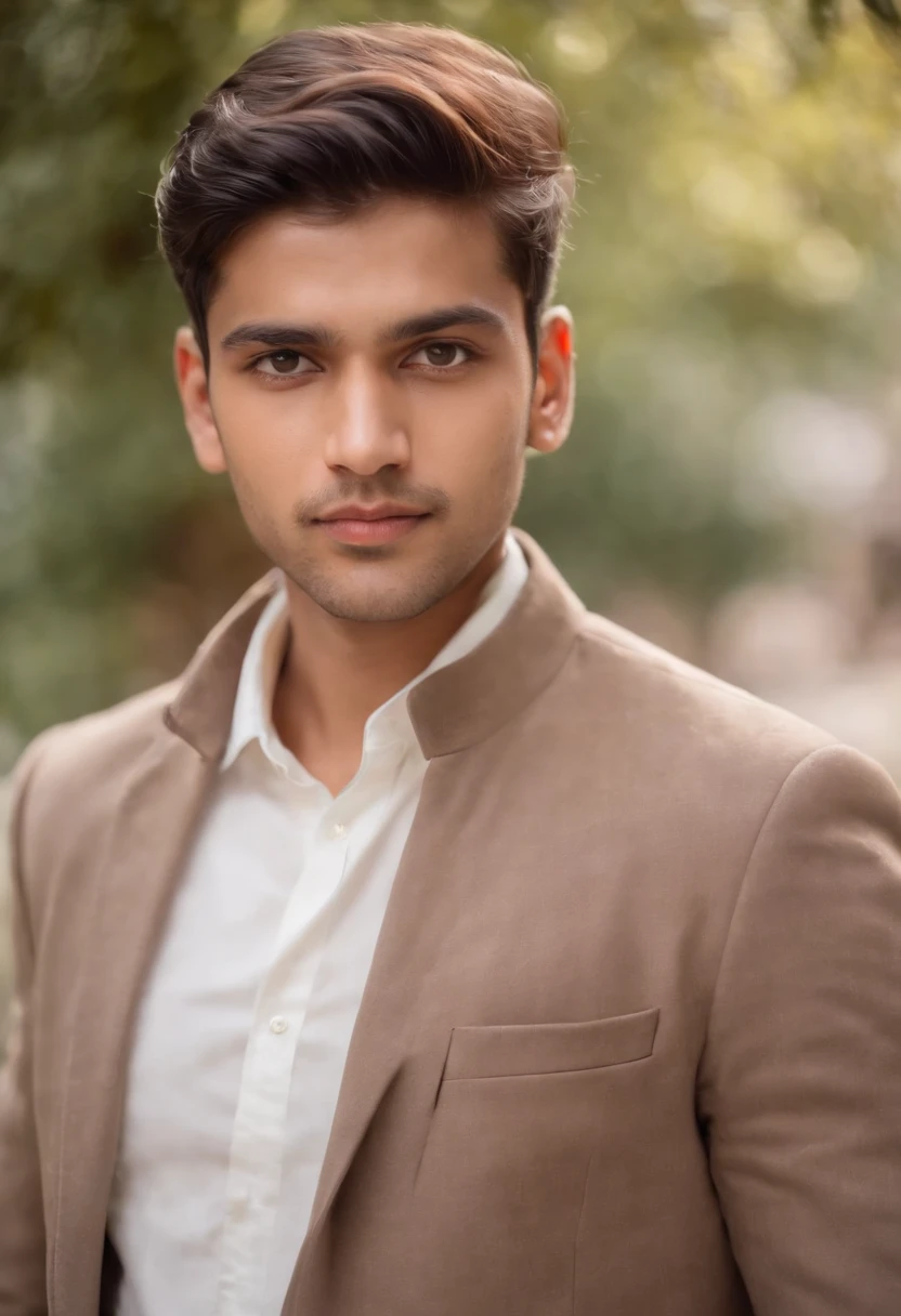 A handsome young 20 years old indian men with brown hair and eyes in a formal attire 