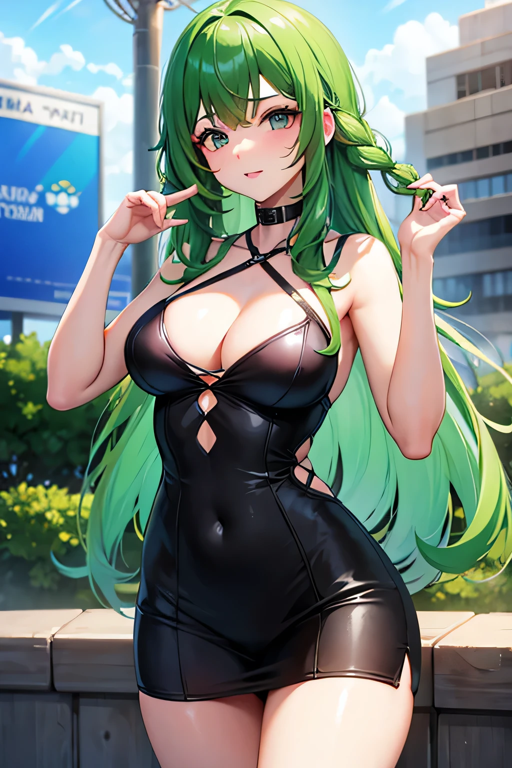 Hermosa chica de cabello verde gamer, sorprendida de ver a un joven masculino por ayudar la. 