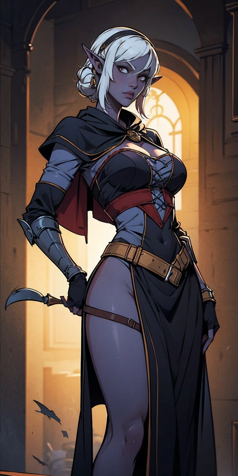 Knight, helmet, NeedleKnightLeda, covered face, helmet, gauntlets, Knight, black pants, tight pants, black armor, posing, cape, cleavage, breasts covered by cape
,masterpiece, best quality, score_9, score_8_up, score_7_up, score_6_up, shiny skin, petite, thick thighs, skinny, big breasts, 
BREAK, 1girl, thin hips, hip dips, dark lighting, perky breasts, forest background, warm lighting, golden trees