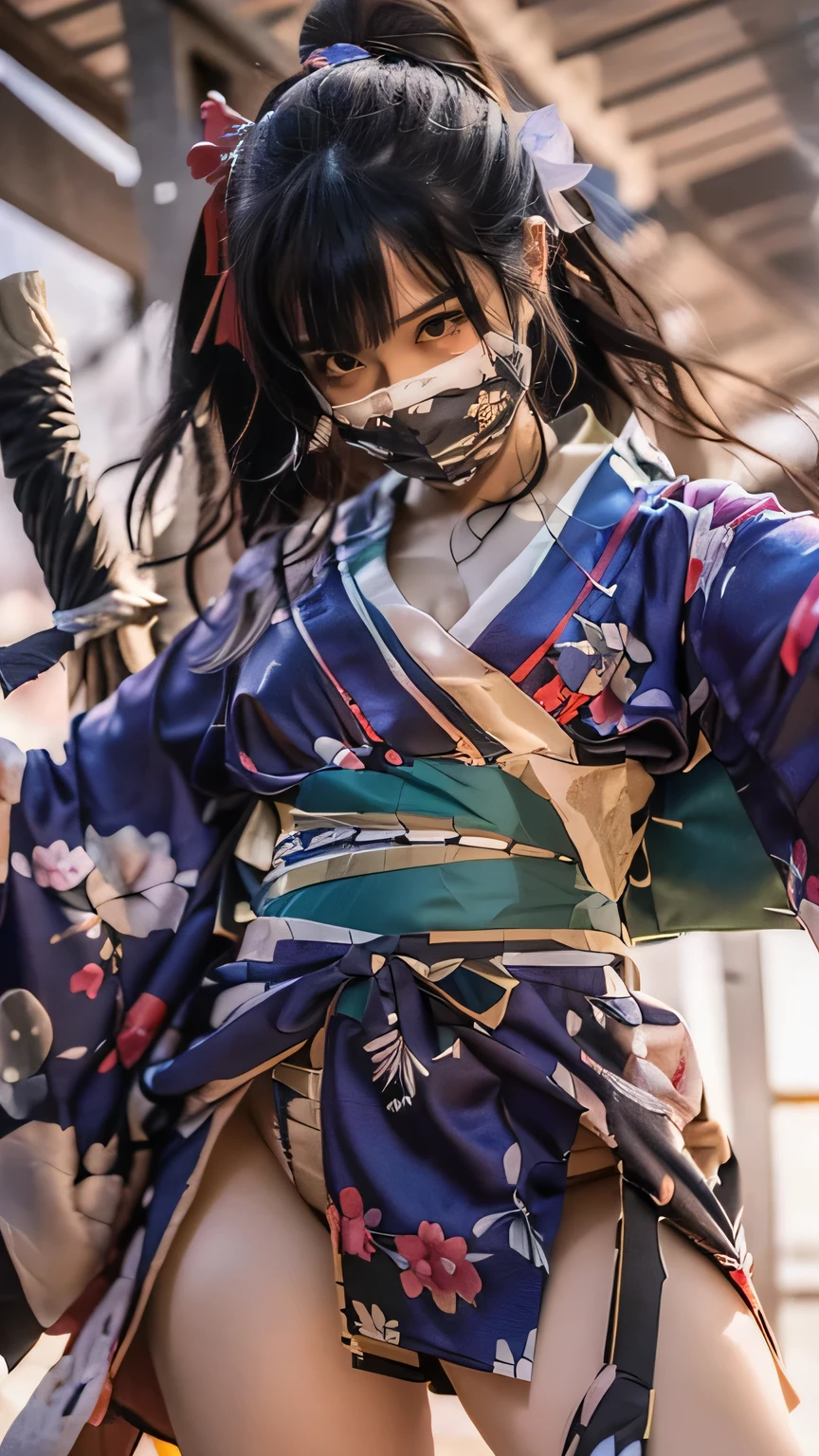 ((The background is the village of Shinobi:1.5)、Female ninja fighting in the village)、(Realistic、Like a photograph、Live Action、8k, Photorealistic, RAW Photos, Best image quality: 1.4), Single-lens reflex camera、RAW Photos, highest quality, Realistic, Highly detailed CG Unity 8k wallpaper, Written boundary depth, Cinematic Light, Lens flare, Ray Tracing, Realistic background、((waso:1.5、kimono、ninjya:1.3、kunoichi:1.4)、Sexy Ninja:1.37、Get into a fighting stance:1.3、Ninjutsu activation:1.2、Trained abdominal muscles、Cleavage、Big Breasts)、Grey Hair、short hair、Standing in the village、Night Village、((Ultra-dense skin))、 1 girl,Cute Kunoichi、((whole body:1.5),Looking at the audience:1.1、Glare、I like that style、Pay attention to the details、The perfect outfit、(White skin)、An accurate portrait、Accurate Arm、Accurate feet、Beautiful legs、Precise thighs、Anatomically correct body、View from the front
