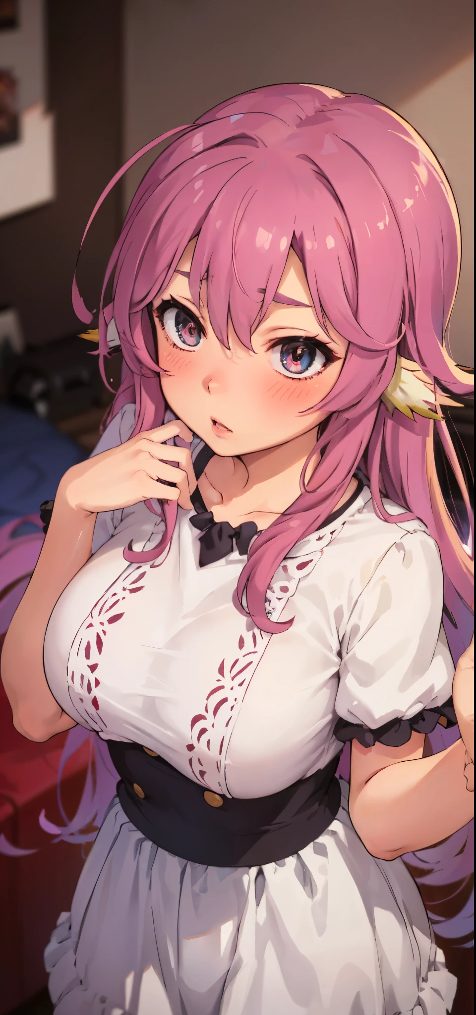 Jibril, blushed, (perfect anatomy), detailed eyes, detailed lips, extremely detailed eyes and face, vivid colors, sharp focus, masterpiece:1.2, ultra-detailed, blushed, ((((dominant, casual outfit)))), ((doggystyle)), (solo), 