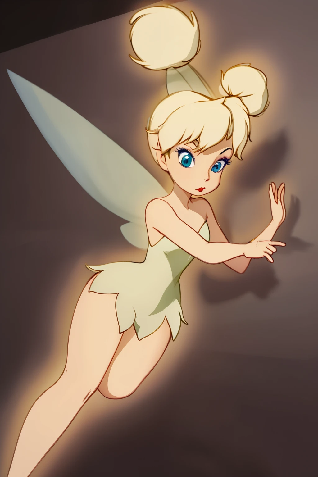 (masterpiece, best quality, high resolution:1.4), 1girl, tinker bell, fairy wings, green_fairy_dress  