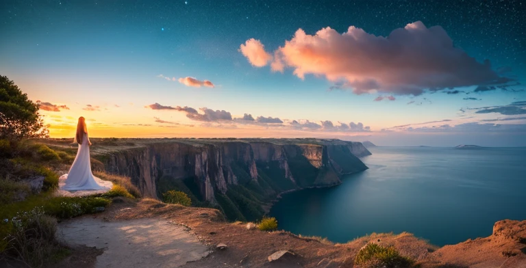 (Una vista wonderful:1.1),Sky full of clouds,Sacred and spiritual light,cliff,Gorgeous colors,Enchanting atmosphere,wonderful風景,majestic clouds,wonderful景色,ドラマチックなcliff,Unimaginable beauty,Heavenly brilliance,Dreamlike panorama,Calm and charming,Unforgettable scenery,wonderful,Sublime Vision,Stunning natural wonders,Otherworldly atmosphere,Magnificent View,Silence and paradise,Charming landscape,wonderful景色,Dazzling colors,wonderfulショー,Tranquility and tranquility,wonderful夕日,Bright sky,Quiet and peaceful atmosphere,fantastic and enchanting,Greatness and beauty,Sublime and heavenly,irreal e wonderful,Unforgettable and sublime,Sacred and enchanting,Breathtakingly beautiful、Magical,Fascinating and surreal、A spectacular view with no people around、The starry sky is very beautiful、The sky is cloudless and filled with stars。