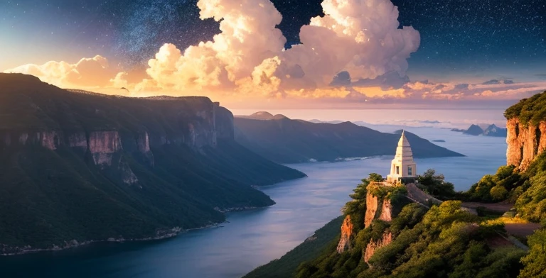 (Una vista wonderful:1.1),Sky full of clouds,Sacred and spiritual light,cliff,Gorgeous colors,Enchanting atmosphere,wonderful風景,majestic clouds,wonderful景色,ドラマチックなcliff,Unimaginable beauty,Heavenly brilliance,Dreamlike panorama,Calm and charming,Unforgettable scenery,wonderful,Sublime Vision,Stunning natural wonders,Otherworldly atmosphere,Magnificent View,Silence and paradise,Charming landscape,wonderful景色,Dazzling colors,wonderfulショー,Tranquility and tranquility,wonderful夕日,Bright sky,Quiet and peaceful atmosphere,fantastic and enchanting,Greatness and beauty,Sublime and heavenly,irreal e wonderful,Unforgettable and sublime,Sacred and enchanting,Breathtakingly beautiful、Magical,Fascinating and surreal、A spectacular view with no people around、The starry sky is very beautiful、The sky is cloudless and filled with stars。