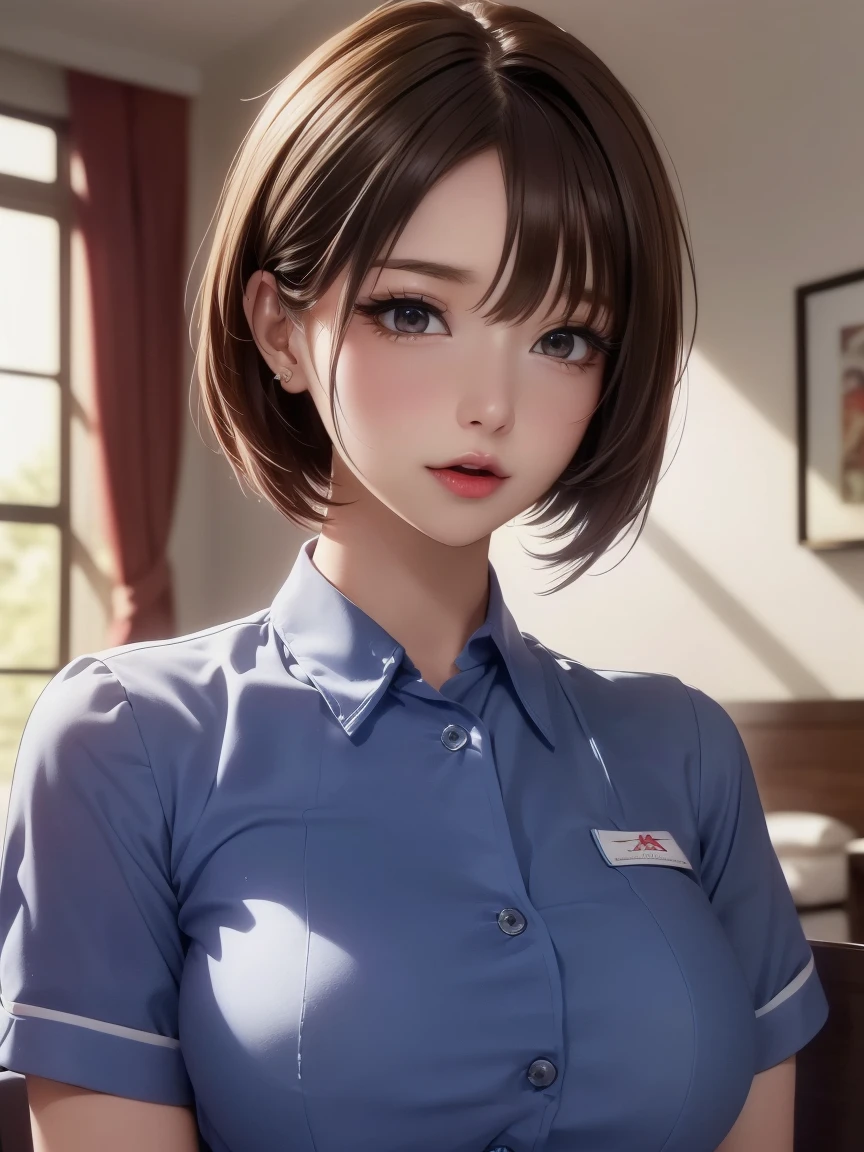 20 year old Japanese woman,(非常にdetailedな肌),Curvy,,Beautiful big ,(Very large breasts),Pale skin,Pointed Chest,Erect nipples,(Fantasy art,Best image quality,Hyperrealist portrait,(8k),Ultra-realistic,最high quality, high quality, High resolution, high quality texture,Attention to detail,Beautiful details,detailed,Extremely detailed CG,detailed Texture,Realistic facial expressions,masterpiece,in front,dynamic,bold),(((short pixie cut))),(Very thin hair),(Very soft hair),(Super Straight Hair:1.5),length, sleek bangs,Very light coppery amber hair,Hair in one eye、((Wearing a nurse uniform'uniform)), (( I can see her ass ))((Not wearing panties)) ,(((sit astride a high-backed chair))) (((Sit with your chest against the backrest))) (((Rear View))) (((Photo from behind))) (((Genitals exposed and wet))) (((彼女はAccentuate your buttために背中を反らせている))) (((The lines of the body are clearly visible)))、(((Depiction of beautiful fingers))) (((Beautiful body depiction))) (((Sit with your legs apart)))、(((Accentuate your butt)))、(((Full body photo)))、(((Low angle photo)))、(((Correct ankle orientation)))(((The correct number of legs))) (((Accurate Body Composition))) (((Accurate rear view)))(((Strictly adhere to the configuration from behind)))