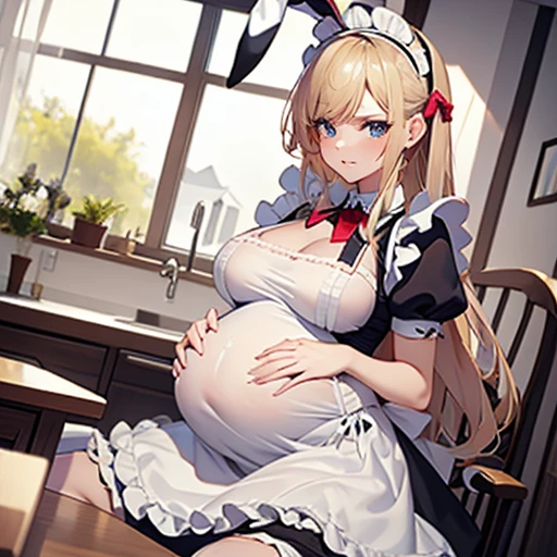 Beautiful pregnant female maid, mature, bunny ears, wants to have sex with me, maid dress,