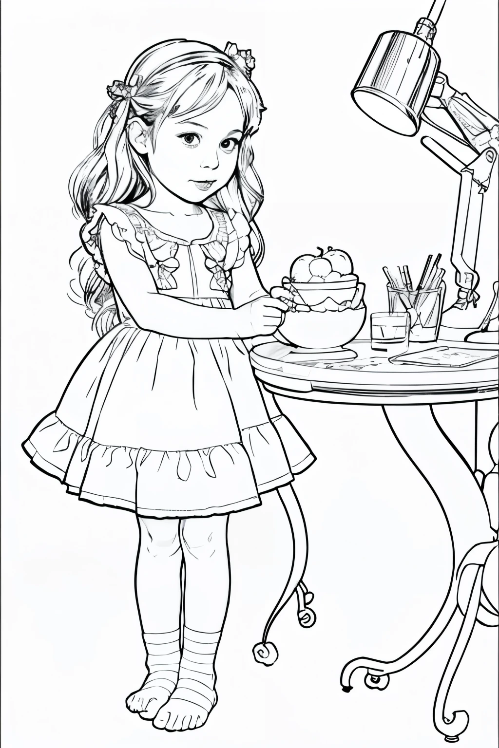 Line art drawing for kids coloring page on apple