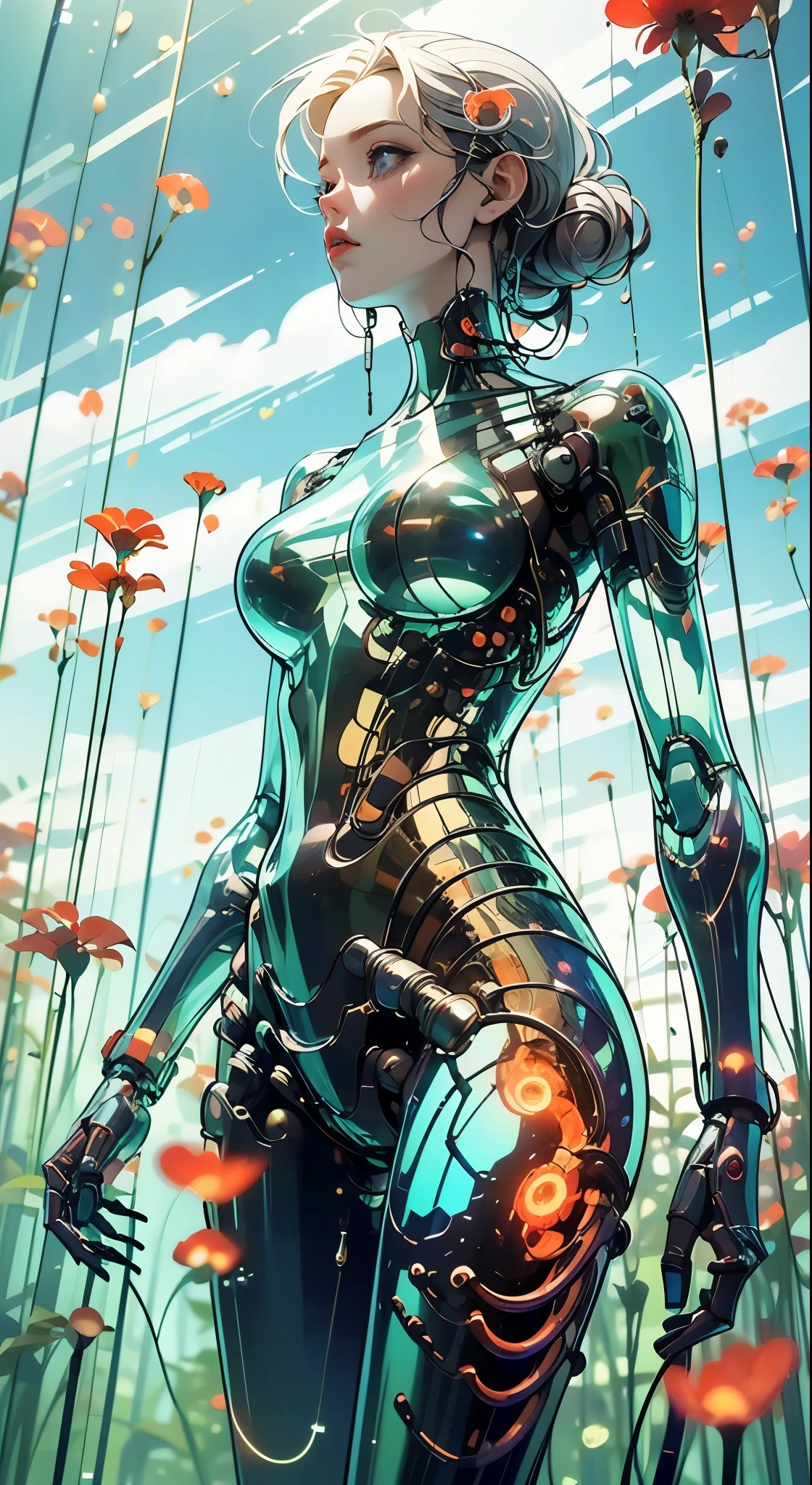 Translucent ethereal mechanical girl，((transparent)) Futuristic girl，Mechanical joints，futuristic urban background，ModelShoot style, (Extremely detailed Cg Unity 8K wallpapers), Abstract stylized beauty,，surrealism, 8K, Super detail, Best quality, Award-Awarded, Anatomically correct, 16k, Super detail (transparent)