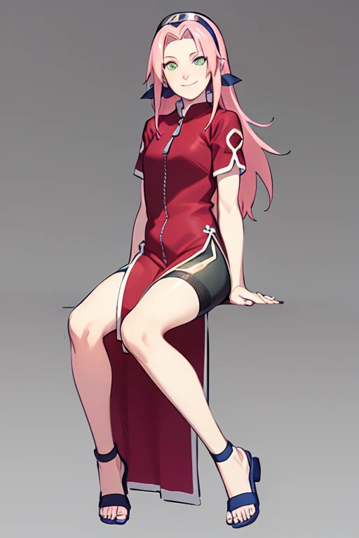((Masterpiece)), (detail), High quality, a girl in a red shirt and black shorts, haruno sakura, sakura haruno, sakura haruno in slug sage mode, from naruto, happy!!!, badass pose, 1girl, solo, perfect face, pefect body, perfect anatomy, pretty girl, cute girl, sakura haruno, long hair, green eyes, pink hair color, red Qipao, long dress, long dress slit, bare bottom, no panty, pussy visible, black stockings, high sock knee, black sock, realistic, reality, high quality image, ultra detail, 8k, straddled, both thighs open.