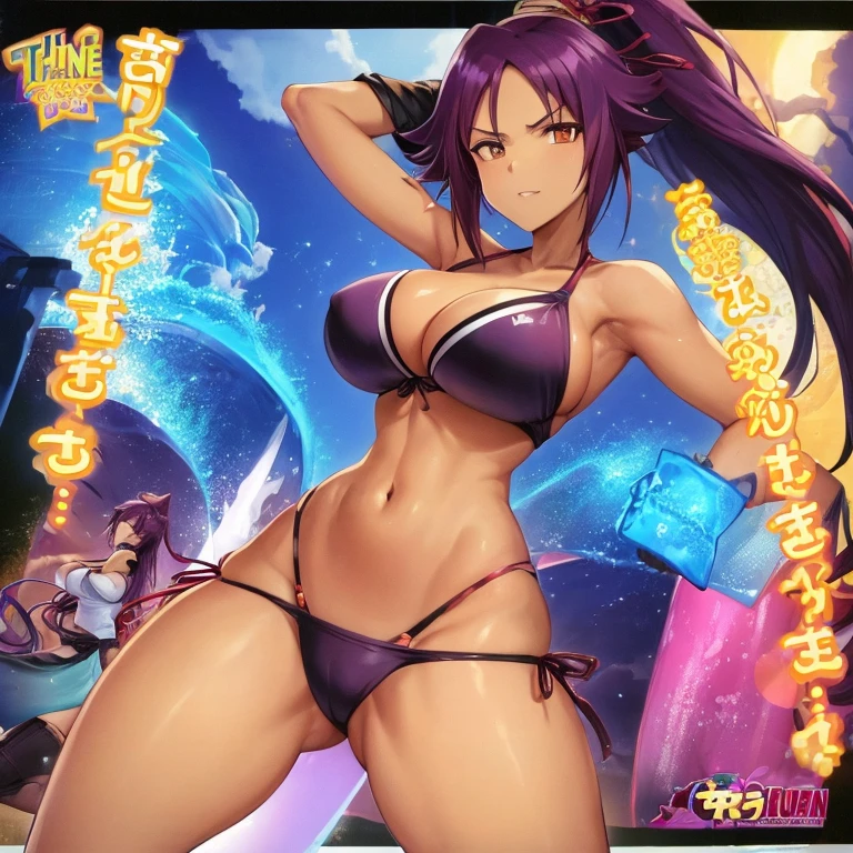 Yoruichi has big and is wearing her bikinis