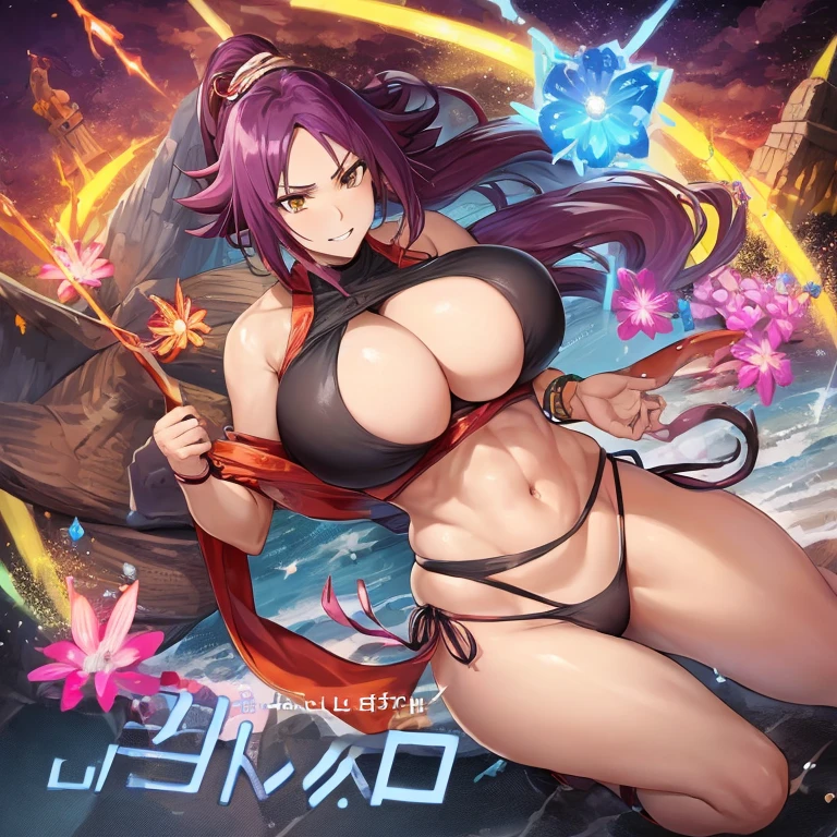 Yoruichi has big  and is wearing her bikinis 