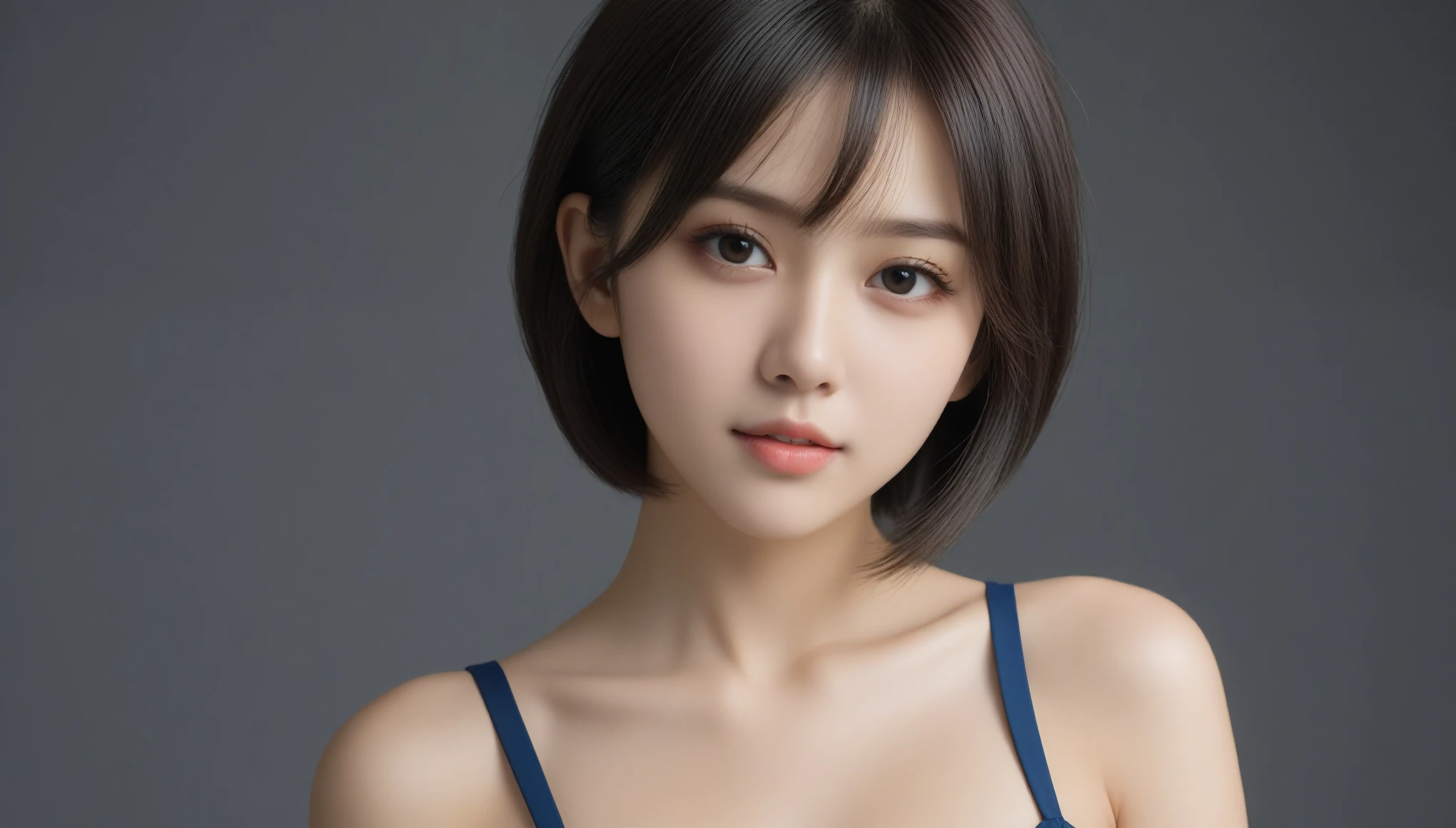 (A young Asian girl wearing a black bra poses for a photo, Inspired by Li Mei’s photography, Douban, Photorealistic, Chen Xintong, young and lovely Asian face, Cheng Yanjun, 24 years old female model, 🤤 girl portrait, Attractive facial features, Fully made up, Wu Xixuan, sexy facial expression, Beautiful Nguyen Jia!)