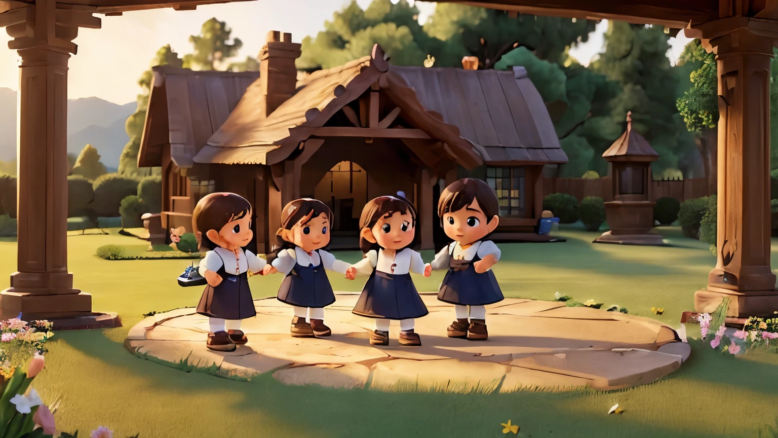 ((best quality)), ((masterpiece)), (detailed), Perfect face,outdoor,Children's Day,family,((Family of three)),Go out and play,garden,grassland,panoramic,sunny,