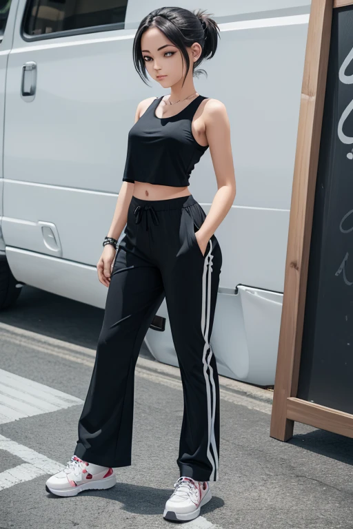 Mujer Converse Sneakers Flared trousers with a cross-section a long long flare trousers  and emo tank top 2000s full body full body 