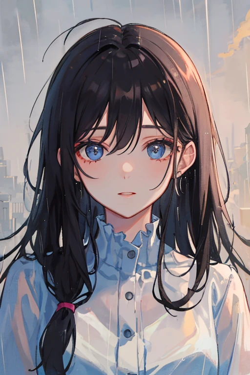 masterpiece, highest quality, 1 girl,rain, Messy Hair