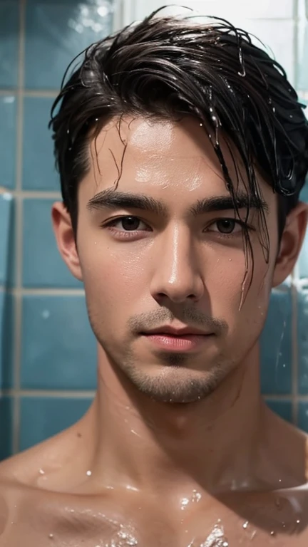 Portrait of an attractive wet man in the shower
