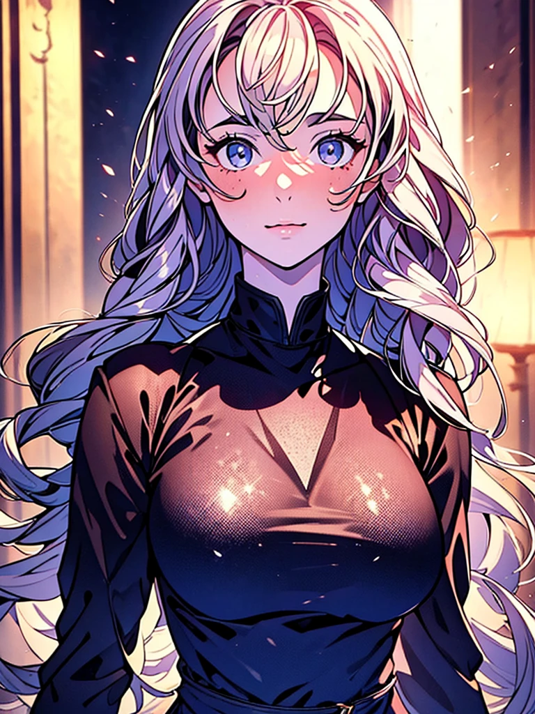 Front facing camera , woman1, upper body,Shiny dress with high neck , background in a beautiful place,highly detailed CG, unit, 8K wallpapers, highest quality, high resolution, beautiful lighting, realistic shadow,detailed face Highly,detailed eyes Highly,detailed hair Highly 