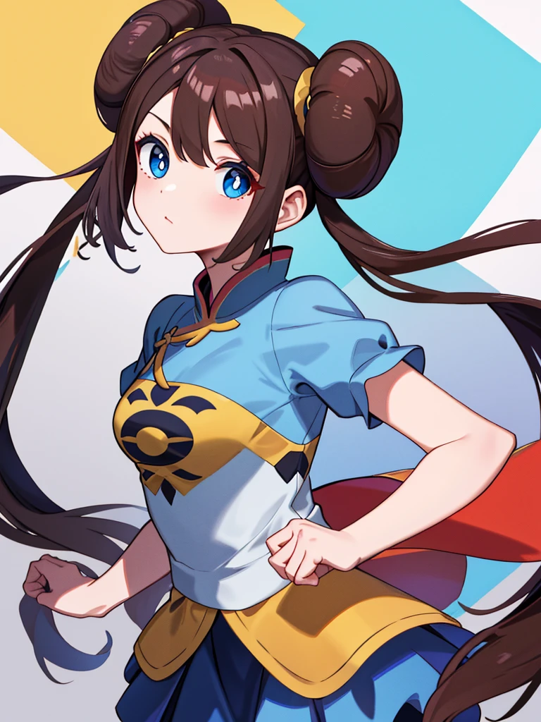 masterpiece, Top quality, High Definition, RO1, Hair bun, Blue eyes, Twin tails, Chinese Dress