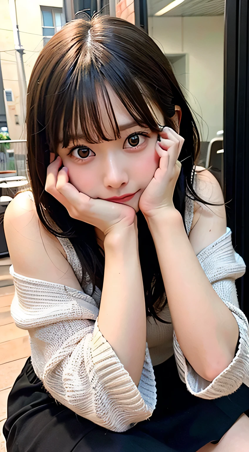 (8k, RAW Photos:1.2),Detailed face and eyes,最high quality, 超A high resolution, Very detailed ,Intricate details ,Tabletop ,pretty girl , Soft cinematic light, Hyper Detail,Sharp focus, high quality,Black-haired, Short hair with bangs, outside, knit, mini skirt, panties, Peeking from below