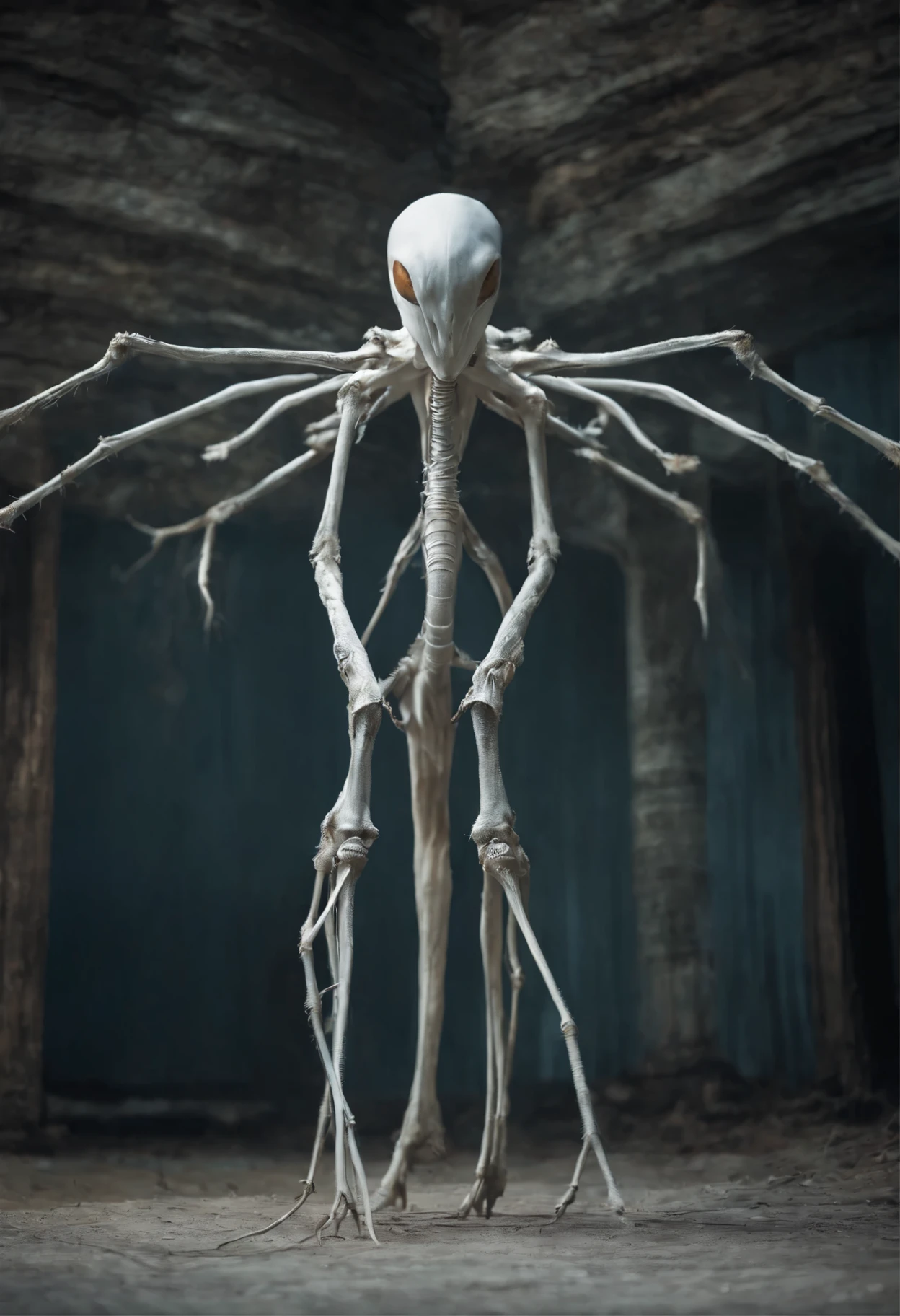 Monster, white, long limbs, quadrupedal, faceless