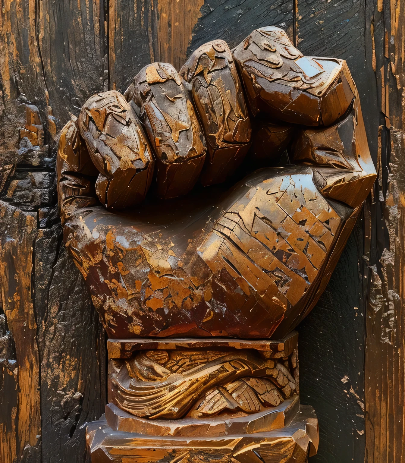 Certainly, here's a concise prompt focusing on the open palm:
"Adorning a sturdy wooden wall, there stands a commanding wooden sculpture portraying an open palm, facing inward. Carved with meticulous detail, the hand exudes strength and presence, yet its open gesture invites interpretation of receptivity, offering, or contemplation. Capture the essence of this striking sculpture, emphasizing the contrast between the strength of the hand and the openness of its palm."