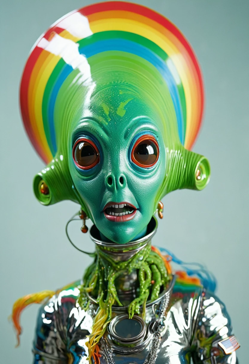 8K, ARTISTIC photogrAphy, best quAlity, mAsterpiece: 1.2), A (potrAit:1.2) Don Bluth Style ASTRONAUT Cthulhu chrome Toon Doll, full body RAW candid cinema, lightgreen hair, 16mm, color graded portra 400 film, remarkable color, ultra realistic, sad admosphere, dark lighting, oppressive atmosphere, depressive colors, kodak portra 400, photograph,r, Natural Light, Pinhead lighgts, blur reflection, Brush Strokes, Smooth, abstract, Splatter, Oil On Canvas, rainbow colors, fractal isometrics details bioluminescens : a stunning realistic photograph of wet bone structure, 3d render, octane render, intricately detailed, titanium decorative headdress, cinematic, trending on artstation | Isometric | Centered