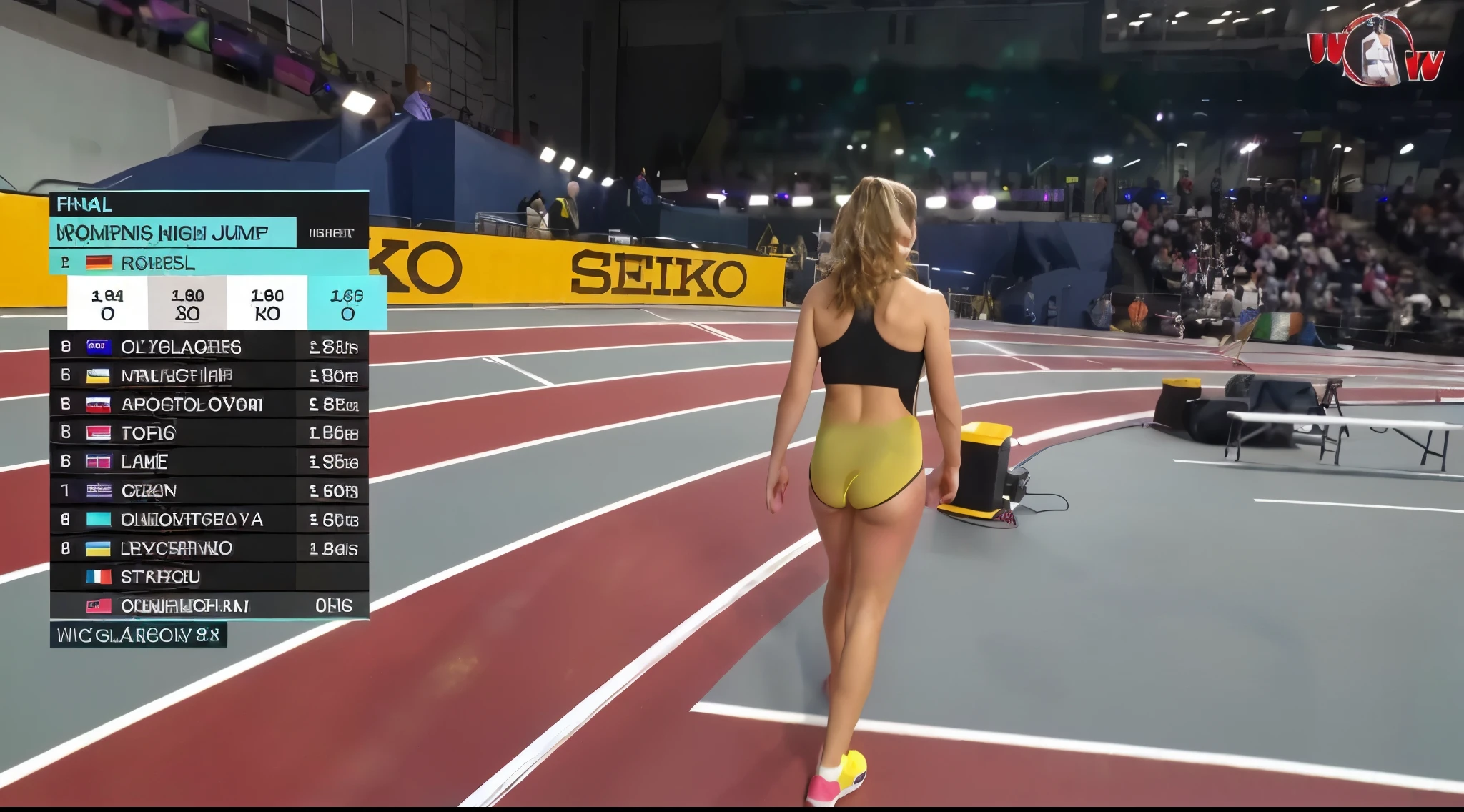 (best quality,4k,8k,highres,masterpiece:1.2),ultra-detailed,(realistic,photorealistic,photo-realistic:1.37),colorful and vibrant background,blurred bokeh effect,deep color,rich color,,muscular girl in a tight-fitting sports top,athletic build,beautiful detailed eyes,perfectly shaped lips,strong and defined jawline,sporty appearance,energetic,confident pose