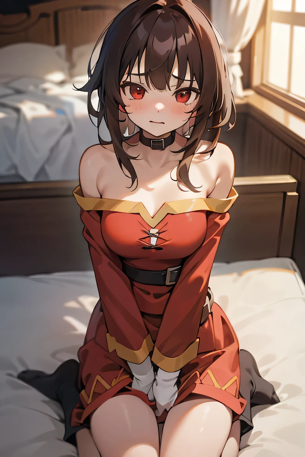 in love, masterpiece, 1girl, megumin's style,((sex)), female, 1boy,penis, moviment, rough, shocked, laying,(megumin),short_hair, (red_eyes),digtal art, blushing, shocked , missionay, bedroom, BREAK dick, bed, huge ,expressive eyes, lewd, puffy, innocent,global illumination, hdri, subsurface scattering, masterpiece, 4k, raytrace, beautiful, sharp, smooth skin, bloom, anime, perfect face, night BREAK (gentle, feminine, delicate)