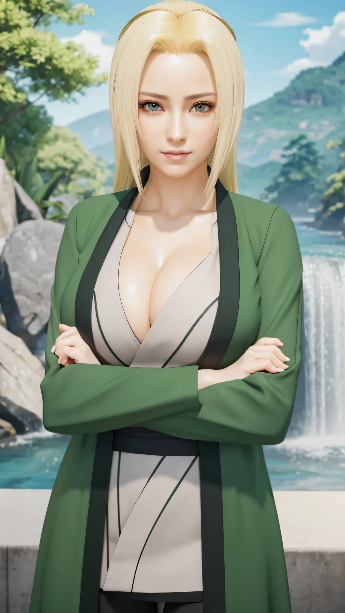 Tsunade of Naruto anime. best quality, masterpiece:1.2), ultra high res, realistic, front lighting, intricate detail, Exquisite details and textures, 1girl, solo, face highlight, upper body, detailed face, ponytail, looking at viewer, Mmasterpiece, {extremely detailed CG unity 8k wallpaper}, Amazing, finely detail, solo, detailed background, beautiful detailed eyes, cleavage, bright pupils, {{full body}, }, looking at viewer, detailed clothes, cinematic lighting, close-up, best quality, Masterpiece quality, best quality, high_quality, high_resolution, masterpiece*portait, whitespace, colorful, 1girl, solo, black_hair, prism hair, realistic eyes, realistic eyes, full_body, real texture, real image, serious, masterpiece realistic.