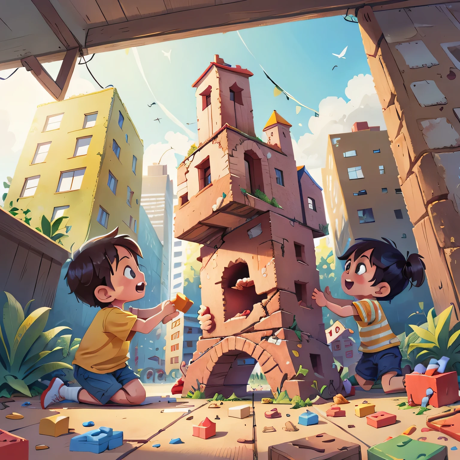 Children playing with building blocks