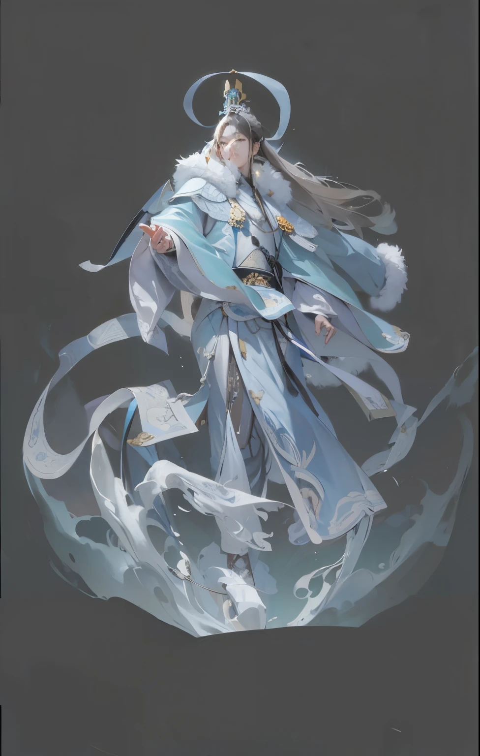 high quality, Li Jing,Meticulous portrayal,Clear structure,Tota,Upper body Chinese armor,With streamers and robes,Wearing armor under a robe,Tota天王,Li Jing,Golden hair crown,Black hair fluttering,Bearded