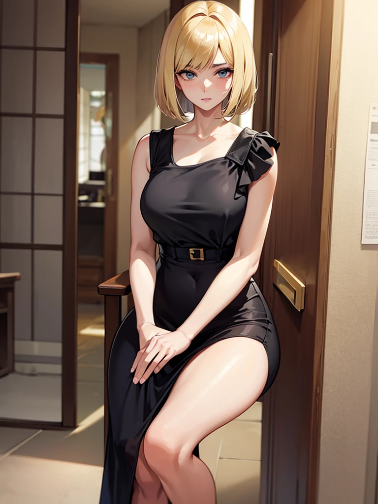 Karen, mature woman, blonde bob cut