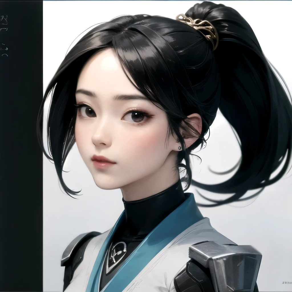 ((best quality)), ((masterpiece)), (detailed), perfect face. Asian girl. Black hair. Black eyes. Ponytail. 