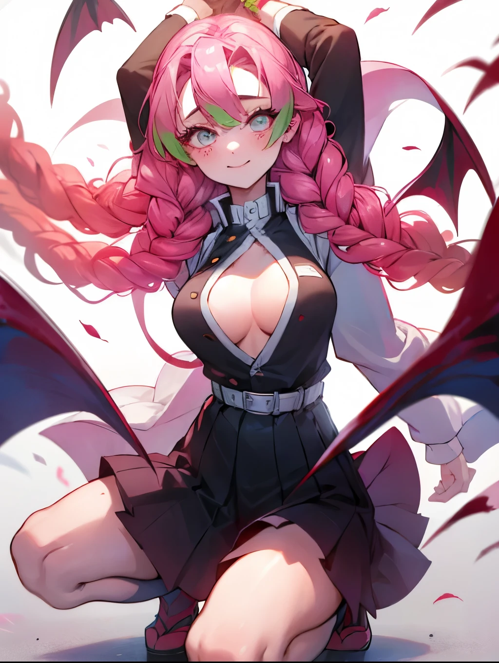 masterpiece, best quality, 1girl, vampire , half body , demon , terrifying smile, wearing a shirt, skirt