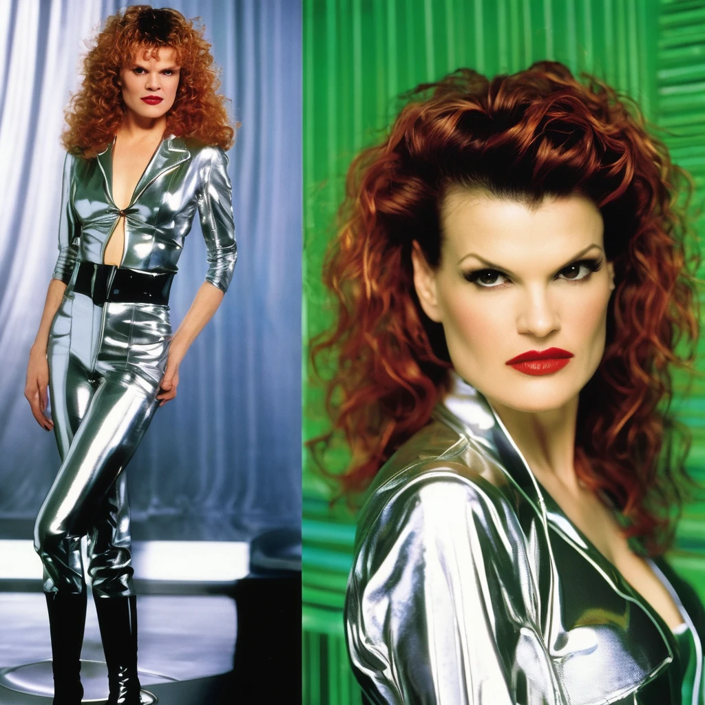 (Sandra Bernhard(age 25)sassy, obnoxious) Sandra is a sassy red dominatrix in the movie Tron, red high lights, punishing blue and green women, full body