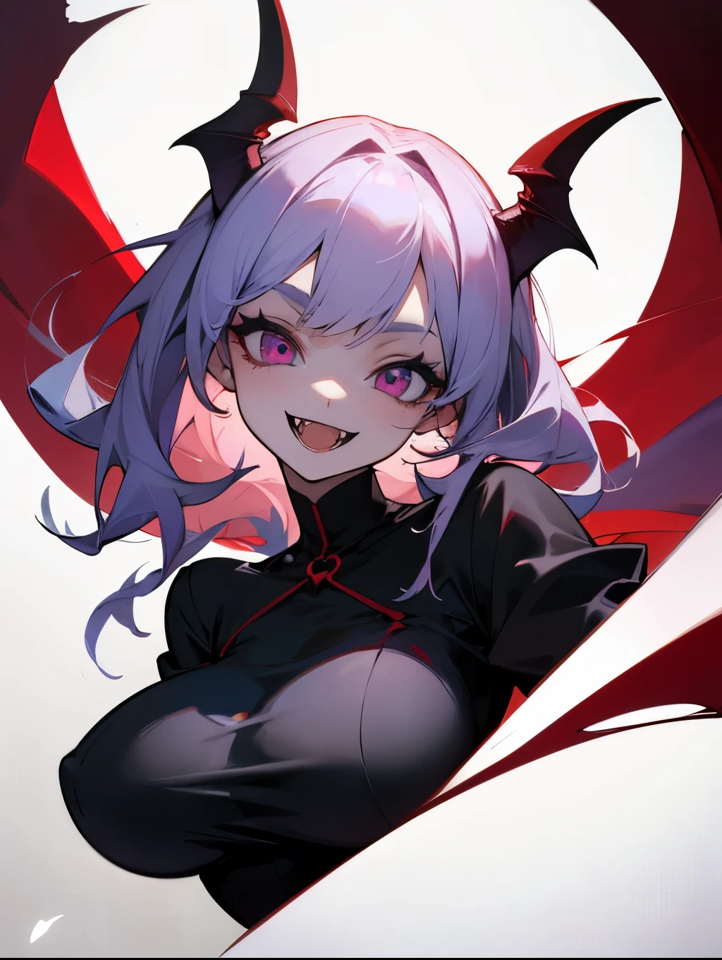 masterpiece, best quality, 1girl, vampire , half body , demon , huge body, terrifying smile, wearing a shirt