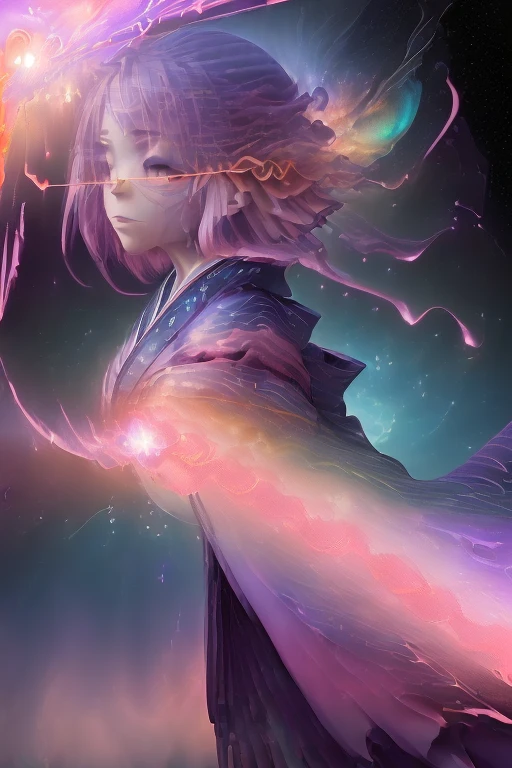 1 girl, magical_girl, HDR,UHD,8K, masterpiece, best quality, Highly detailed, sharp focus, physically-based rendering, extreme detail description, Professional, Vivid Colors, Volumetric Lighting controls fire, flying pose, mystical haze, (((by alan kenny, by agnes cecile ))),((proper clothes uhd, 8k, ), (break) (Dream world: 1.7), (Fantastical elements: 1.4), (Abstract landscape: 1.6), (Ethereal atmosphere: 1.2), (Surreal scenery: 1.9), (Imagination-driven: 1.5), (Mystical ambience: 1.7), (Colorful surrealism: 1.3), (Dreamlike environment: 1.6), (Strange creatures: 1.8), (Whimsical designs: 1.5), (Unreal architecture: 1.3), (Vivid hues: 1.9), (Shifting realities: 1.6), (Lucid dream: 1.8), (Otherworldly setting: 1.2), (Vibrant visuals: 1.9), (Metaphysical anomalies: 1.7), (Altered laws of physics: 1.3), (Boundless creativity: 1.8), (Visual metaphor: 1.6), (Symbolic imagery: 1.4), (Non-linear narrative: 1.9), (Paradoxical situations: 1.6), (Dream logic: 1.8), (Dream state: 1.4),(((big galaxy in background))),(((reflection of light))),(((kimono with pink fire)))