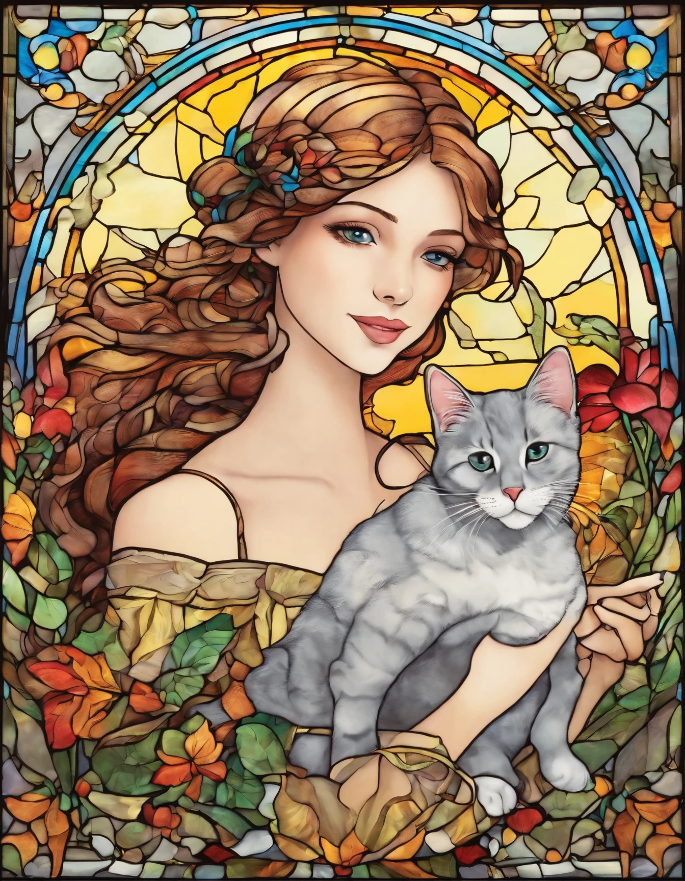 masterpiece, best quality, ultra-detailed, textile shading, Girl with Cat, happy, cute,