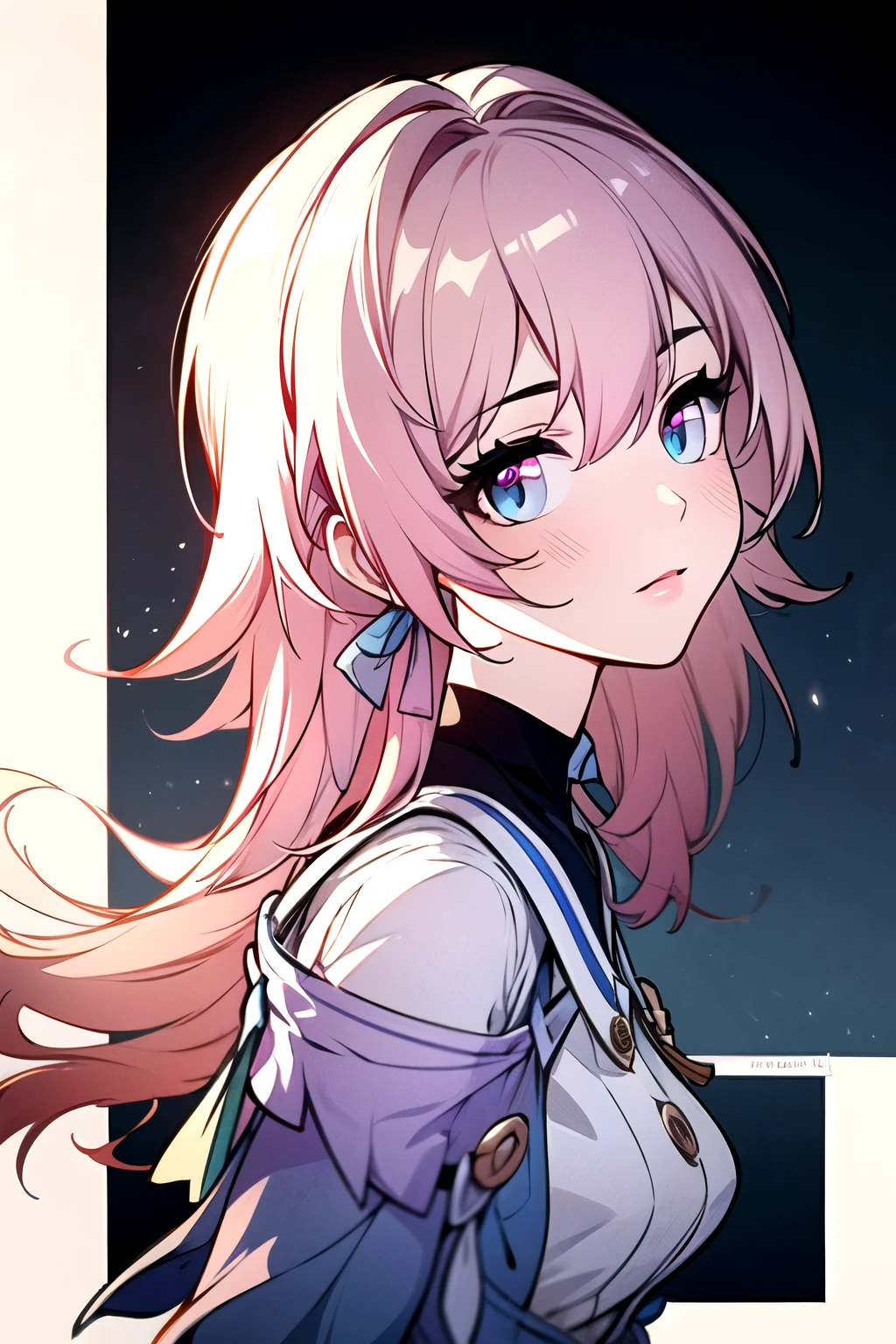 ((best quality)), ((masterpiece)), (detailed), perfect face. Asian girl. Pink hair. Blue eyes. 