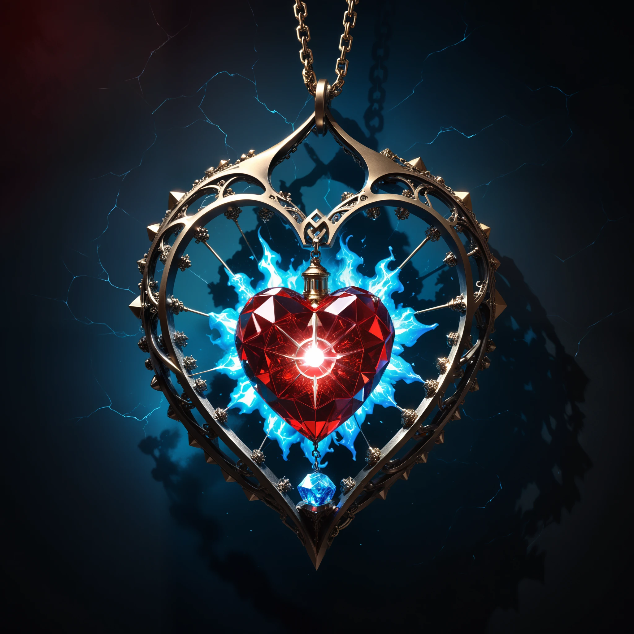 in style of John Bauer,(in style of by Liu Ye:0.9),
conceptual design of the transparent glass human heart (organ),(a glowing glass heart (organ) entangle in a metal chain and lightning bolt:1.3),(hard ultra-polyhedra polygonal heart \(organ\) sculpturecloseup:1.4),(Rose Quartz:1.3),(blue fire draws lines:1.6),(Chemiluminescence:1.2),
(the red crescent moon background:1.6),sharp,sharp image,(insanely detailed and intricate, hypermaximalist, elegant, ornate, hyper realistic, super detailed:1.1),extremely detailed,Amazing resolution,8k,Ray Tracing,masterpiece,Particle Effects,Beautiful Effects,
BREAK
(darkness:1.4),(extreme shadows:1.4),(Best Shadow:1.4),dark atmosphere,