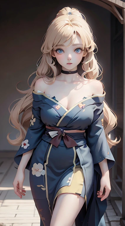 SeaArt Bot Txt2Img Default 16:16:02 Expires in 13 days Anime high school girl, wear Kimono, Short kimono, arm of, Bare back, Bare shoulders, walk, Long Hair, Blonde Hair, View the viewer, blue eyes,Big eyes、high resolution、Ultra delicate、Beautiful woman