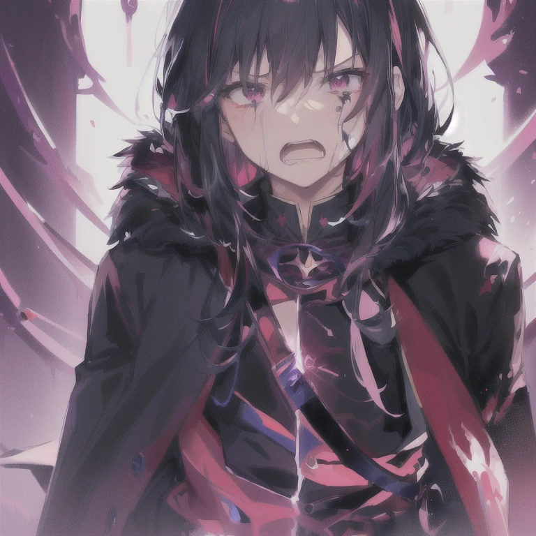 anime - style image of a soft featured young man with Black hair and a cape, badass anime 8 k, gapmoe yandere grimdark, portrait gapmoe yandere grimdark, shalltear bloodfallen, best anime 4k konachan wallpaper, yandere, gapmoe yandere, yandere intricate, zerochan art, zerochan, anime moe artstyle, Tensura, Rimuru Tempest, Cover art style 