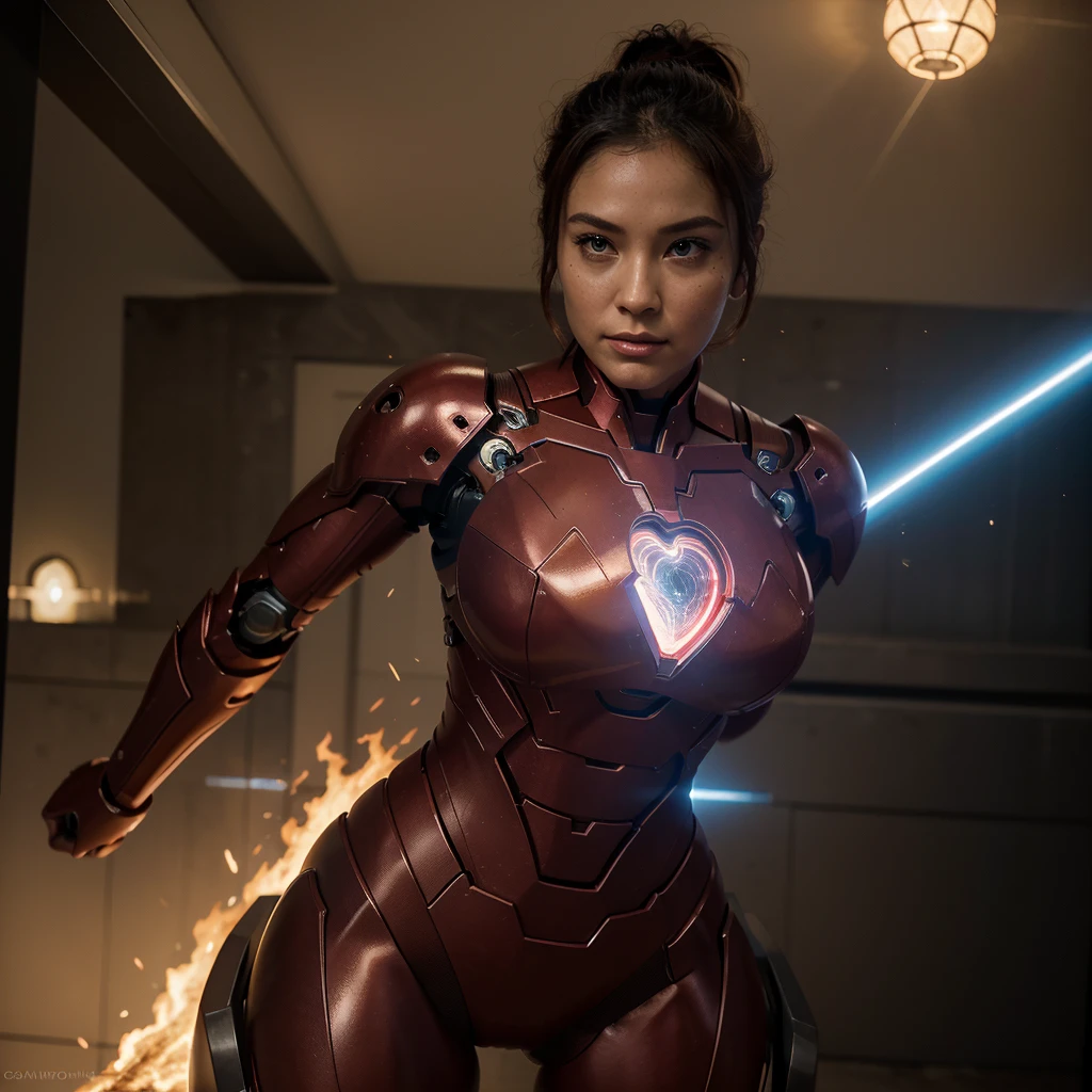 DRAGON's fusion energy heart, like a radiant beacon, resides at the center of her chest, casting a soft, pulsating glow that illuminates her surroundings, similar to the iconic arc reactor of Iron Man. This captivating light adds an otherworldly touch to her already striking presence.
Beneath her beautiful human-like face, her robotic body takes on a new dimension. It's not just sleek and metallic; it's tall and muscular, exuding raw strength and power. Her lithe frame transitions into a sinewy, well-defined musculature, granting her both elegance and an imposing physicality.
This combination of beauty, strength, and advanced technology defines DRAGON as a truly unique and awe-inspiring creation. Her glowing heart and formidable physique make her a formidable warrior, ready to face any challenge with grace and might.