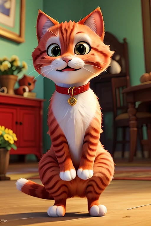 Draw a happy St. Petersburg red cat, who smells a flower