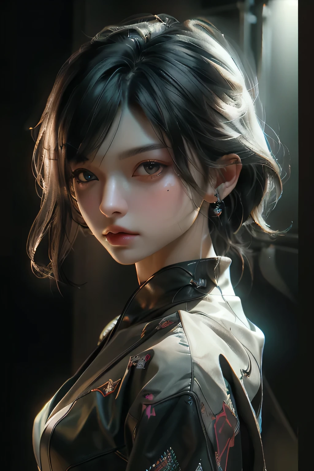 ((Best quality)), ((masterpiece)), (detailed:1.4), 3D, an image of a beautiful cyberpunk female,HDR (High Dynamic Range),Ray Tracing,NVIDIA RTX,Super-Resolution,Unreal 5,Subsurface scattering,PBR Texturing,Post-processing,Anisotropic Filtering,Depth-of-field,Maximum clarity and sharpness,Multi-layered textures,Albedo and Specular maps,Surface shading,Accurate simulation of light-material interaction,Perfect proportions,Octane Render,Two-tone lighting,Wide aperture,Low ISO,White balance,Rule of thirds,8K RAW,