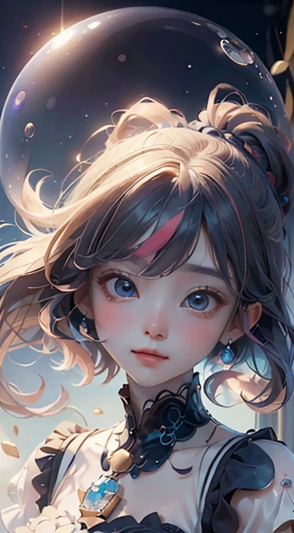 _James Jean, Floating female figure made of ribbons, In the sky, Colorful and vibrant, Mysterious colors, modern impressionism, Portrait of Yanjun Chen, Iris Painting, 3/4 Perspective View, Cute Face, Low - Angle, Expanding Swirling Configuration, Big beautiful crystal eyes, Big Iris, 超High resolution, High resolution, 8k, (masterpiece:1. 5), (The most beautiful portraits in the world:1.5)